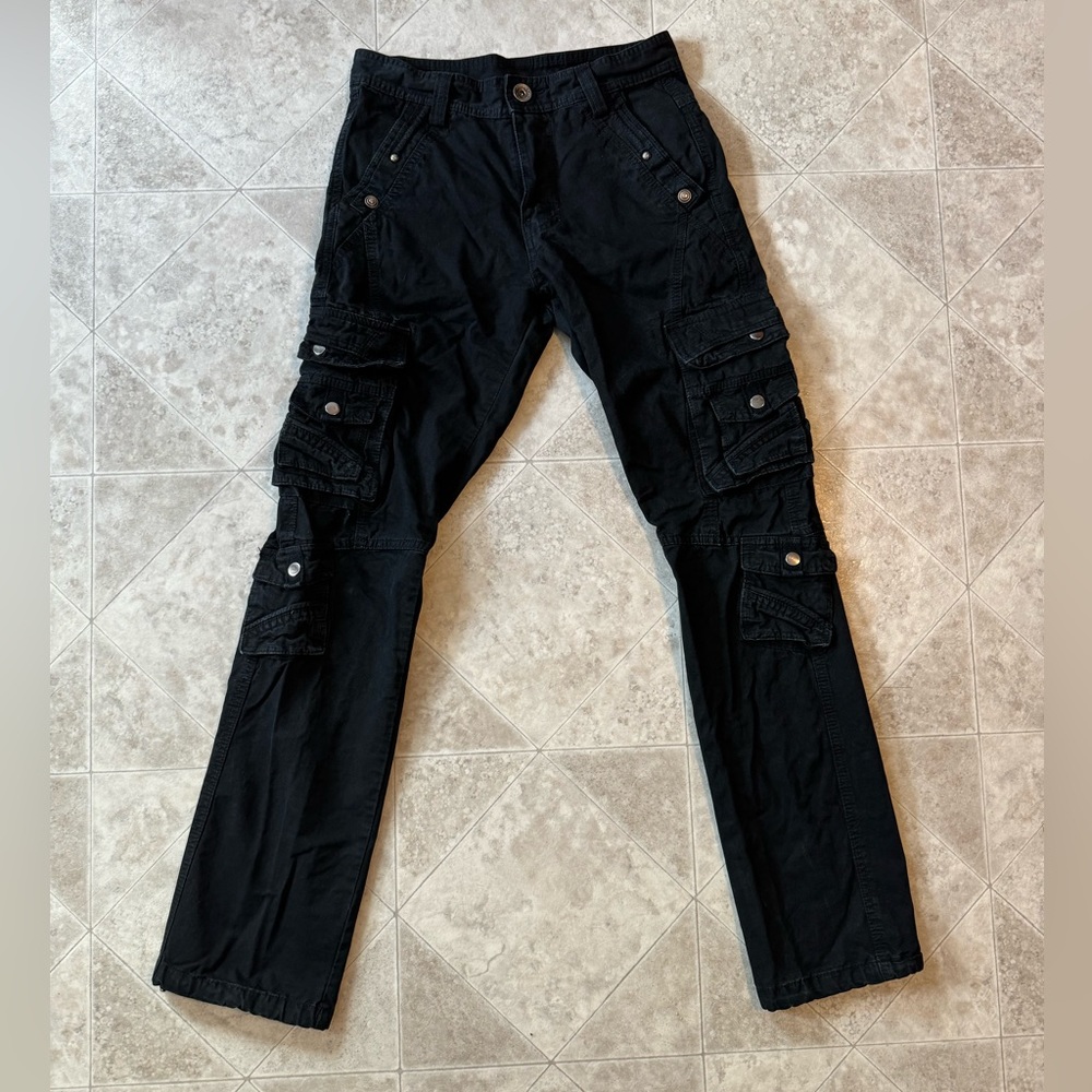Junye Jeans Black Multipocket Cargo Pants with Adjustable Cuff